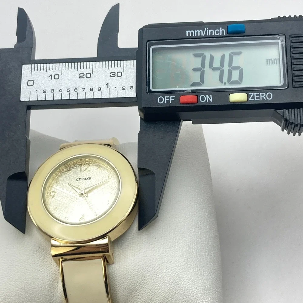 Chico's Womens Watch 35mm Gold Tone Cuff Cream Inlay Geometric New Battery 6.25